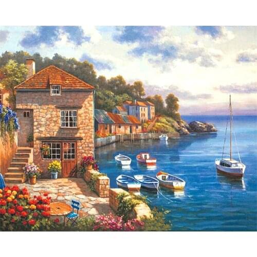 DIY Digital Painting By Numbers Package Beautiful harbor oil painting mural Kits Coloring Wall Art Picture Gift frameless