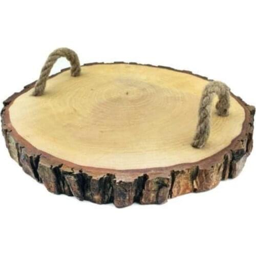 Doğal Ahşap Kütük Turkish Ottoman Coffee Tea Beverage Serving Square Tray