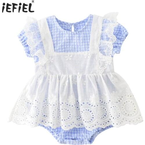 Cotton 2Pcs Summer Infant Baby Girls Clothes Short Sleeves Toddler Rompers and Lace Suspender Skirt Newborn Princess Baby Dress
