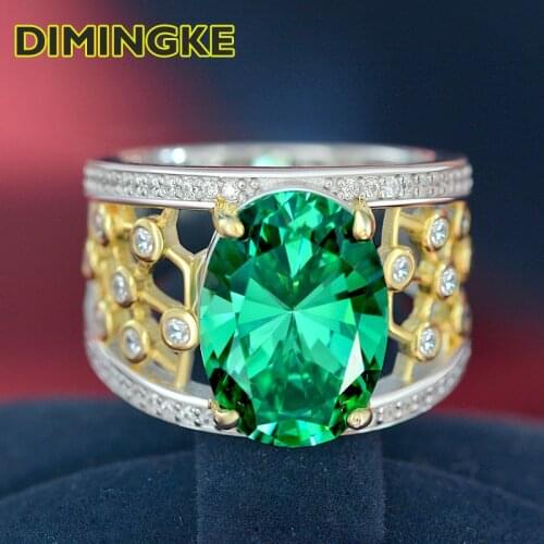 DIMINGKE 10*14MM Emerald Wide Ring 100%-S925 Sterling Silver Womens Jewelry Party Anniversary Birthday Gift Wholesale