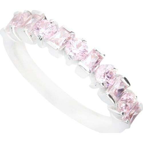 Classy Pink Kunzite 3*3mm Semi-precious Stone Silver Cool For Women Ring Q1339