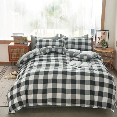 Solstice Black White Striped Lattice Bedding Set Kid Children Boy Girls Linen Duvet Cover Pillowcase Bed Sheet