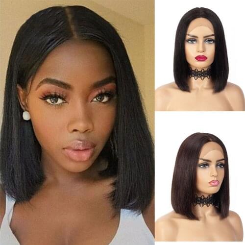 Human Hair Wigs Bob Wigs Shoulder Length Middle Part Natural Black Straight Brazilian Remy Short Human Hair Wigs For Black Women