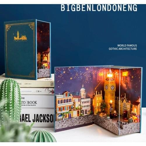 Miniature Model DIY Doll Puppet House Wooden Furniture House Creative Books Handmade Accessories Set Children Toy Gift