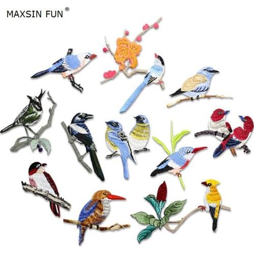Maxsin 1 Pcs Cute fashion bird embroidery flower sticker patch iron on patches for clothing applique diy accessories