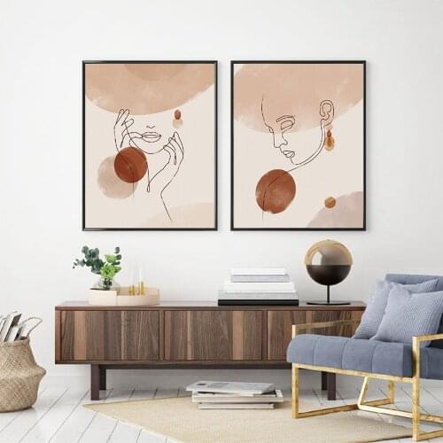 Boho Minimalist Abstract Woman Line Face Canvas Painting Wall Art Nordic Posters and Prints Wall Pictures for Living Room Decor
