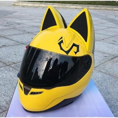 Motorcycle New Yellow pink racing locomotive cross-country full helmet personality full-cover cat ears Four Seasons men and wome