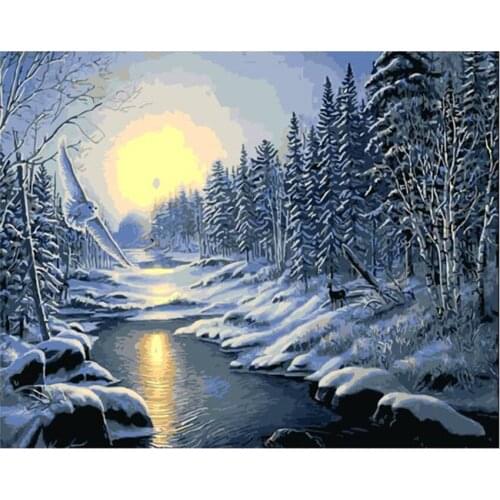 DIY Digital Painting By Numbers Package Snow valley oil painting mural Kits Coloring Wall Art Picture Gift frameless