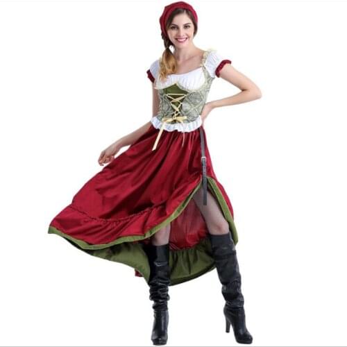 New arrive!Womens Traditional Beer Girl Costume long dress Women French Maid Halloween Costumes Bavaria oktoberfest costume