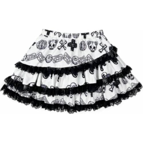 New Gothic Harajuku Cake Skirts Black White Skull Eye Bear Print Fashion Sweet Punk High Waist Mini Kawaii Short Skirts Hot Girl