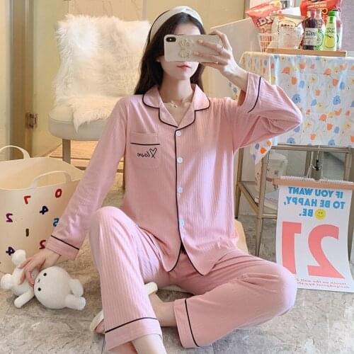 2021 Autumn Cotton Long Sleeve Pajama Sets for Women Korean Sleepwear Suit Pyjamas Homewear Pijama Mujer Loungewear Home Clothes