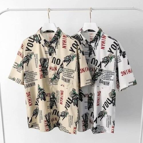 Summer Mens Shirts Japan Fashion Streetwear Printed Short Sleeve Shirt Men Casual Daily Harajuku Men Clothing Tops Shirts Men