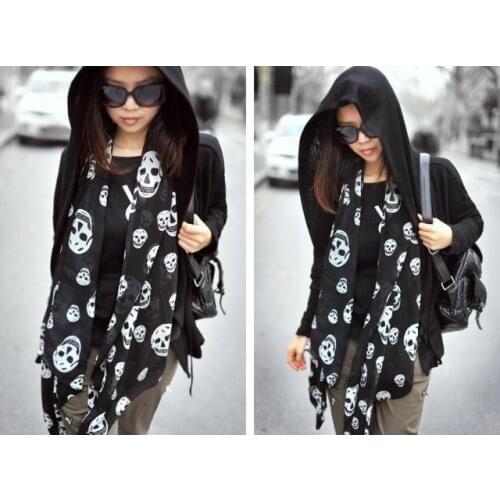 Summer Beach Long Shawl Fahion Skull Print Chiffon Silk Scarf Mulim Hijab For Man Women Soft Thin 50*150cm