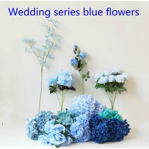Blue Artificial Silk Peony Rose Flowers Hydrangea Wedding Office Valentines Day Party Home DIY Wedding Guide Decoration Flowers