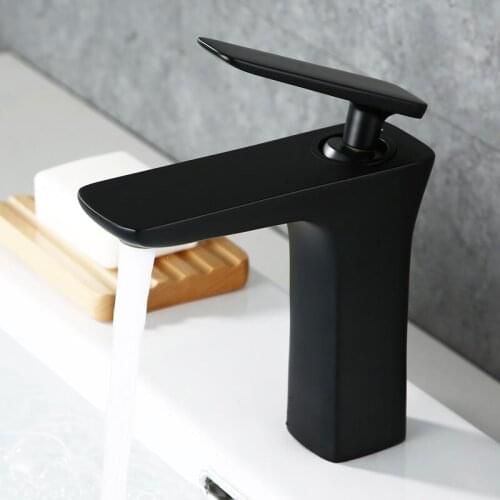 Basin Sink Bathroom Faucet Deck Mounted Hot And Cold Water Basin Mixer Taps Matte Black Lavatory Sink Brass Single Hole Tap