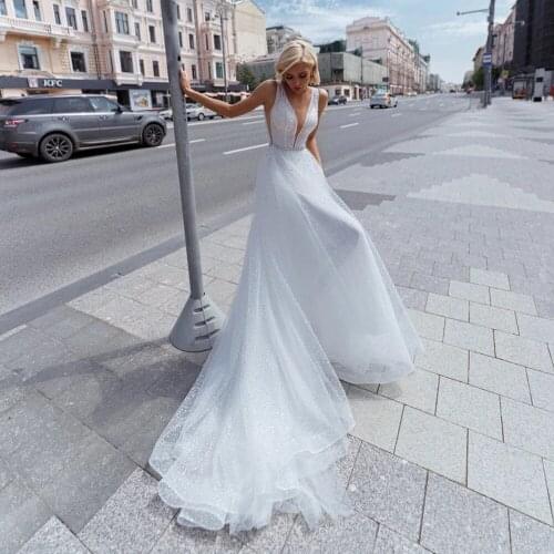 Wedding dresses for women Sexy V Neck Vintage Wedding Gowns Backless Beach Tulle Bridal Dress vestido de noiva