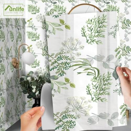 Funlife[R] NOUVELLE MAISON SERIES[TM] 30x60cm Green Leaves Fern Waterproof PVC Tile Sticker For Floor Kitchen Bathroom Decor