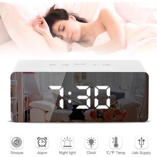 Mirror Alarm Clock LED Digital Table Clock Wake Up Light Electronic Temperature Display Home Decoration Clock Table Decor