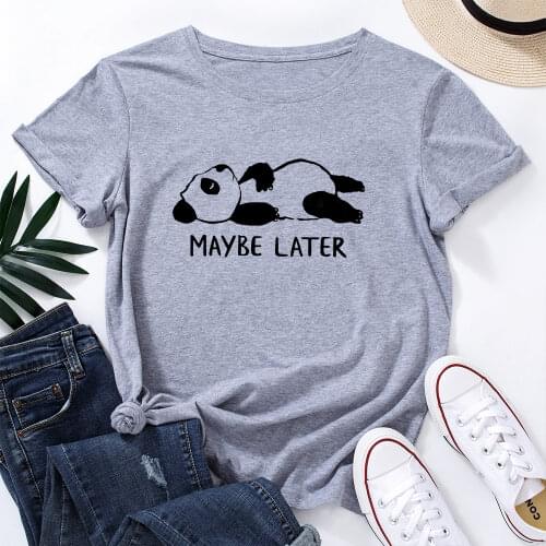 Funny Maybe Later Lazy Panda Shirt for Women Cute Panda Bear T-Shirt Animal Graphic Tee Summer Cotton Short Sleeve Tops Clothes