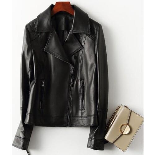 2021 Spring Leather Jacket Women Slim Streetwear Short Fashion Real Sheepskin Coat Motorcycle Autumn Women Clothes WPY3661