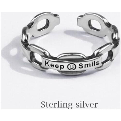 Sole Memory Retro Cute Smiley 925 Sterling Silver Female Resizable Opening Rings SRI688