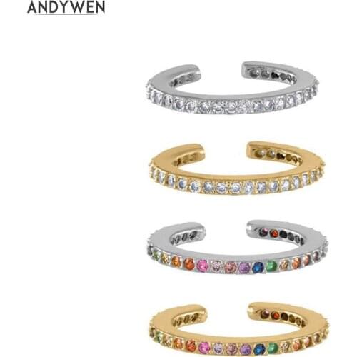 ANDYWEN 925 Sterling Silver Colorful EarCuff Clip Earrings Without Piercing Ear Cuff Female C Jewelry Crystal CZ Statement