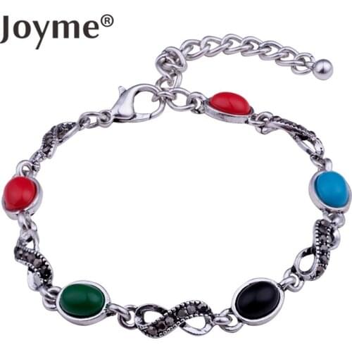 Joyme Brand Vintage Look Retro Silver Color Chain Link Bracelets For Women Jewelry Statement Tibetan Extended Bracelet Femme