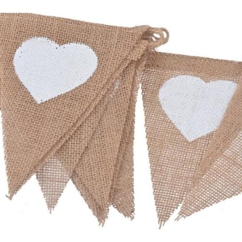1 Set Love Heart Rustic Linen Jute Hessian Burlap Lace Party Pennant Bunting Flags Garland Wedding Decoration