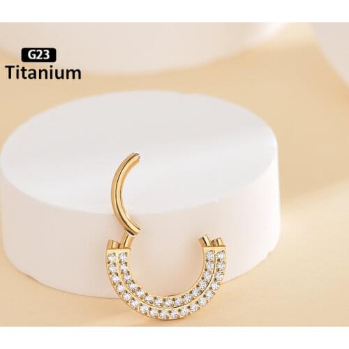 1PS G23 Titanium Double Layered Zircon Hinged Segment Nose Ring Clicker 16G Septum Rings Daith Helix Cartilage Piercing Jewelry