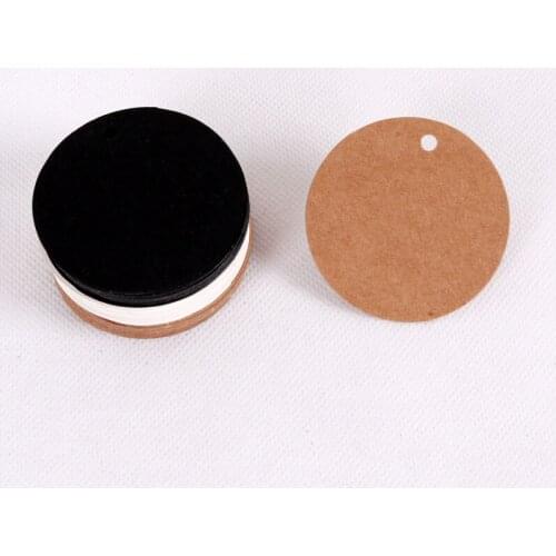 100Pcs 5x5cm DIY blank Round Shape Kraft paper tags/gift decorated card/baking price tags/labels/message card With Rope 3Colors
