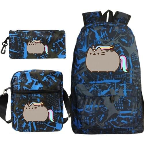 Cartoon Cute Cat 3pcs/set School Bags for Teenager Boys Girls Backpack Women Men Mochila Backpacks