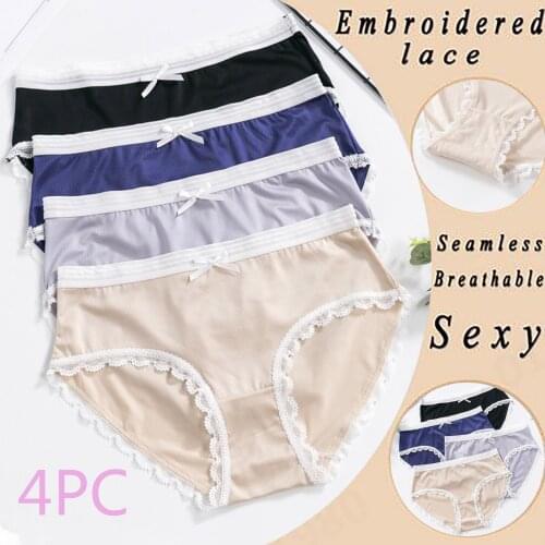 Sexy Panties Hot Sale High Quality 4PC Women Sexy Fashion Solid Color Breathable Soft Stretch Underwear Panties For Dropshipping