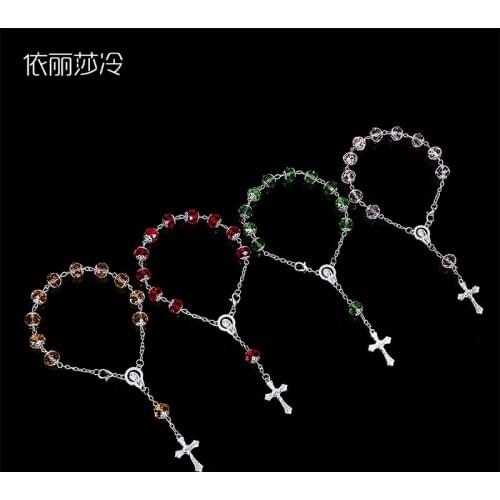 48 Pieces / Jesus Cross Bracelet Rosary Crystal Jesus Jewelry Central Rosary Mercy Sacred Rosary Religious Icon Beaded Bracelet