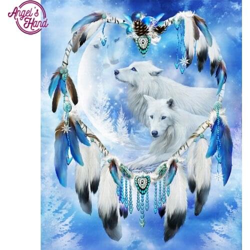 Full Square Drill 5D DIY Diamond Painting "Wolf & feathers" 3D Embroidery Cross Stitch Mosaic Rhinestone Home Decor gift