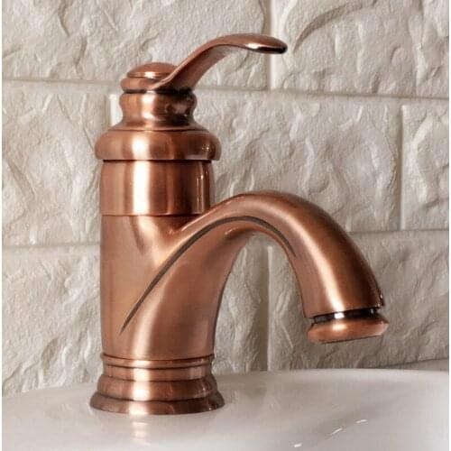 Antique Red Copper Brass Single Hole Deck Mounted Single Handle Lever Bathroom Vessel Basin Sink Faucet Mixer Water Taps mnf391