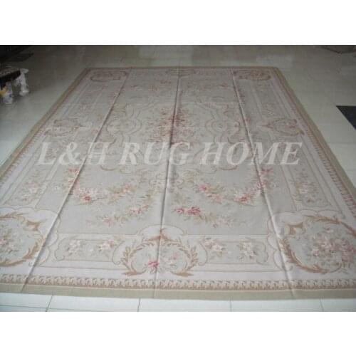 Free shipping 12.4'x18' European aubusson carpets hand weave rug for home decoration with big Beige medallian