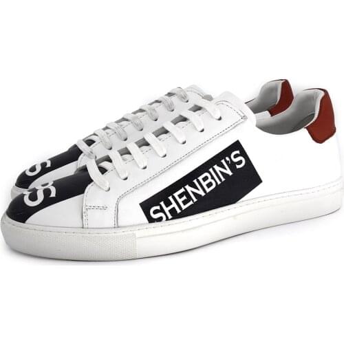 SHENBINs Black Brand Logo Sneakers, Genuine Handmade Sport Footwear