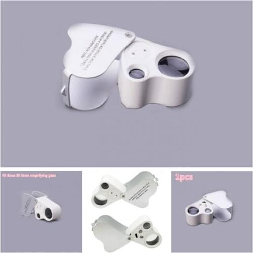 Double lens 30 times 60 times handicraft appreciation pocket folding magnifying glass LED lamp antique collection jewelry mirror