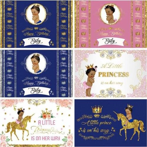 Golden Unicorn Crown Newborn Full Moon Party Pink Backdrop Baby Birthday Room Decoration Photography Photo Customized Background