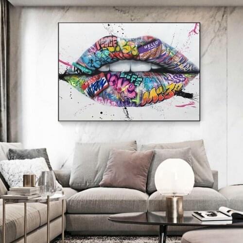 Graffiti Art Canvas Teeth Lips Street Painting Posters on The Wall and Printing The Living Room on The Wall Home Decoration Art