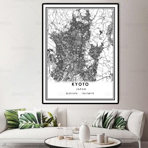 City Map KYOTO Wall Art Canvas Painting Nordic Posters And Prints Wall Pictures For Living Room
