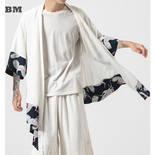 Chinese Cotton Linen Patchwork Cranes Hanfu Plus Size Traditional Clothing Tang Suit Cloak China Wu Tang Tai Chi Shirt Cardigan