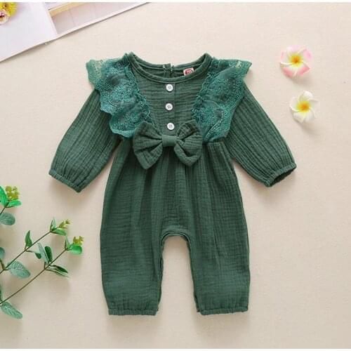 Baby Girls Rompers Princess Lace Floral Newborn Clothes Long Sleeve Cotton Linen Casual Cute Bowknot Kids Autumn Jumpsuit