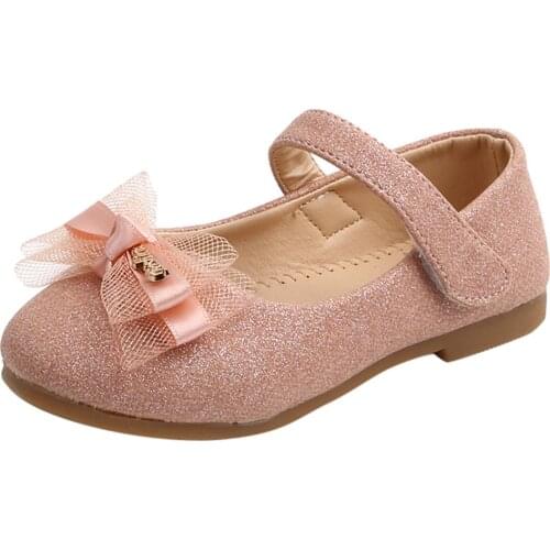 Toddler Infant Kids Girl Lace Butterfly-knot Bling Single Princess Leather Shoes