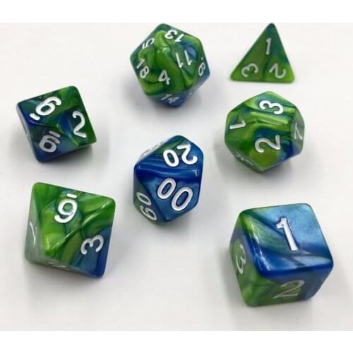 Rollooo Dice 7pc/set olyhedral Dice Double Color for DND RPG d4 d6 d8 d10 d% d12 d20 Green Blue