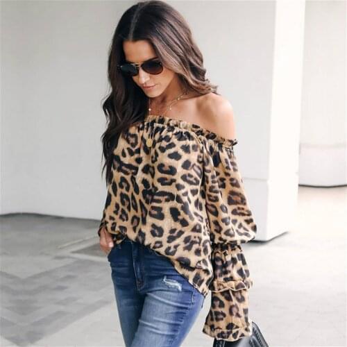 Leopard Print Casual Blouse Shirts Women 2021 Summer Autumn Off Shoulder Long Sleeve Loose Tops Blouses Female Blusa