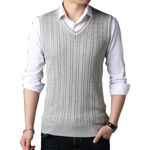 BROWON Men Clothes 2020 Autumn Winter New Classic Slim Sweaters V-neck Sleeveless Sweater Mens Knitwear Sweater Vest for Men