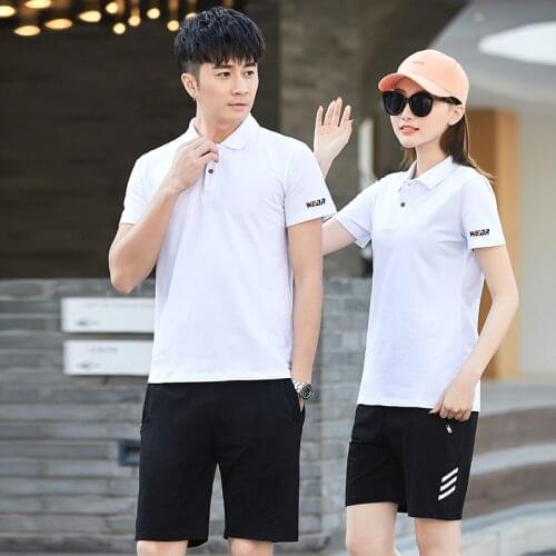 ZOGAA 2021 Mens Sports Suit Summer Short-Sleeved Shorts Lapel Casual Running Suit Pure Cotton Couple Outdoor Running Suit