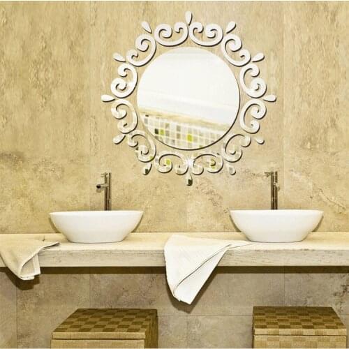 Diy Wall Poster Home Decor Bathroom Wallstick 4 Size Multi-Pieces Round Pattern Mirror 3D Acrylic Decoration Wall Sticker