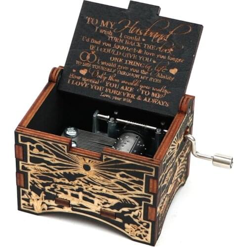 New Carved Hand Music Box Wooden Black Music Box You Are My Sunshine To Lover To daughter To husband Birthday Gift New Year Gift